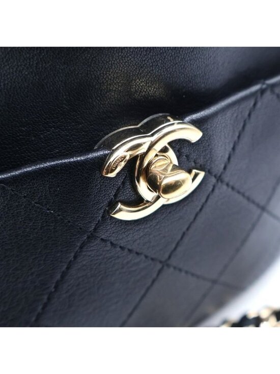 Chanel Quilted Camera Back Chain Shoulder Lambskin Gold Black